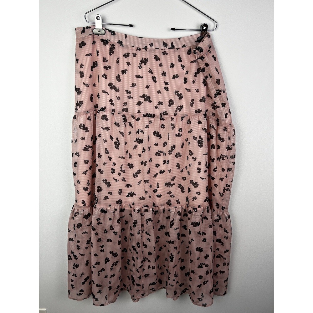 Leith NWOT Pink Floral Lined Midi-Length Circle Skirt Size 2X‎